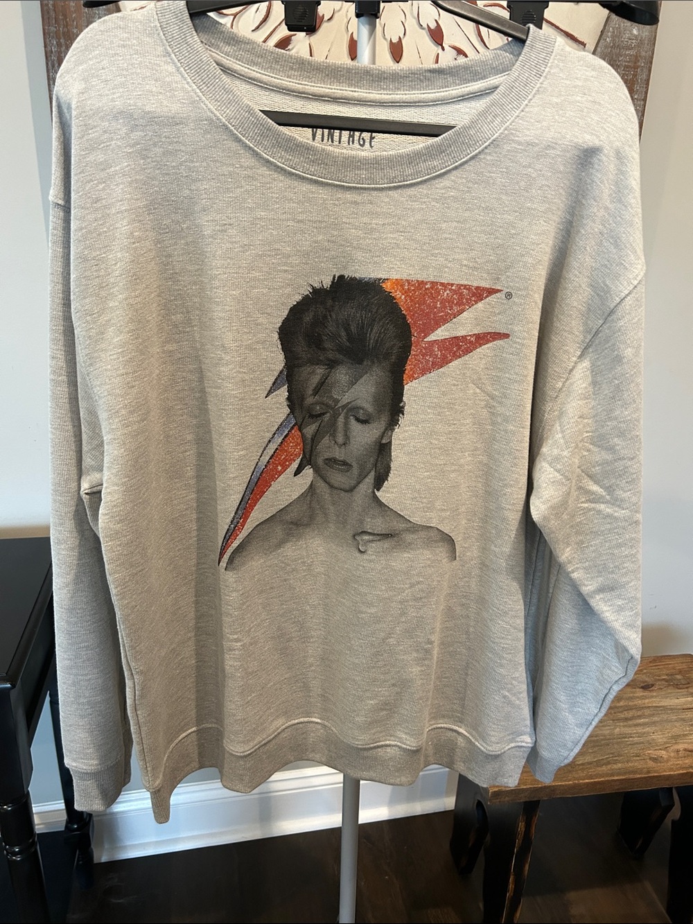 Vintage-canvas NEVER WORN Gray Graphic Crewneck Sweatshirt DAVID BOWIE
